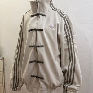 Adidas Men's Cream and Gray Bomber Jacket